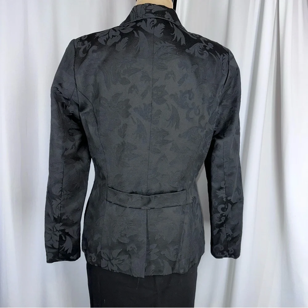 Coldwater Creek Black On Black‎ Jacquard Blazer Sz 8 Jacket Floral Chic Office